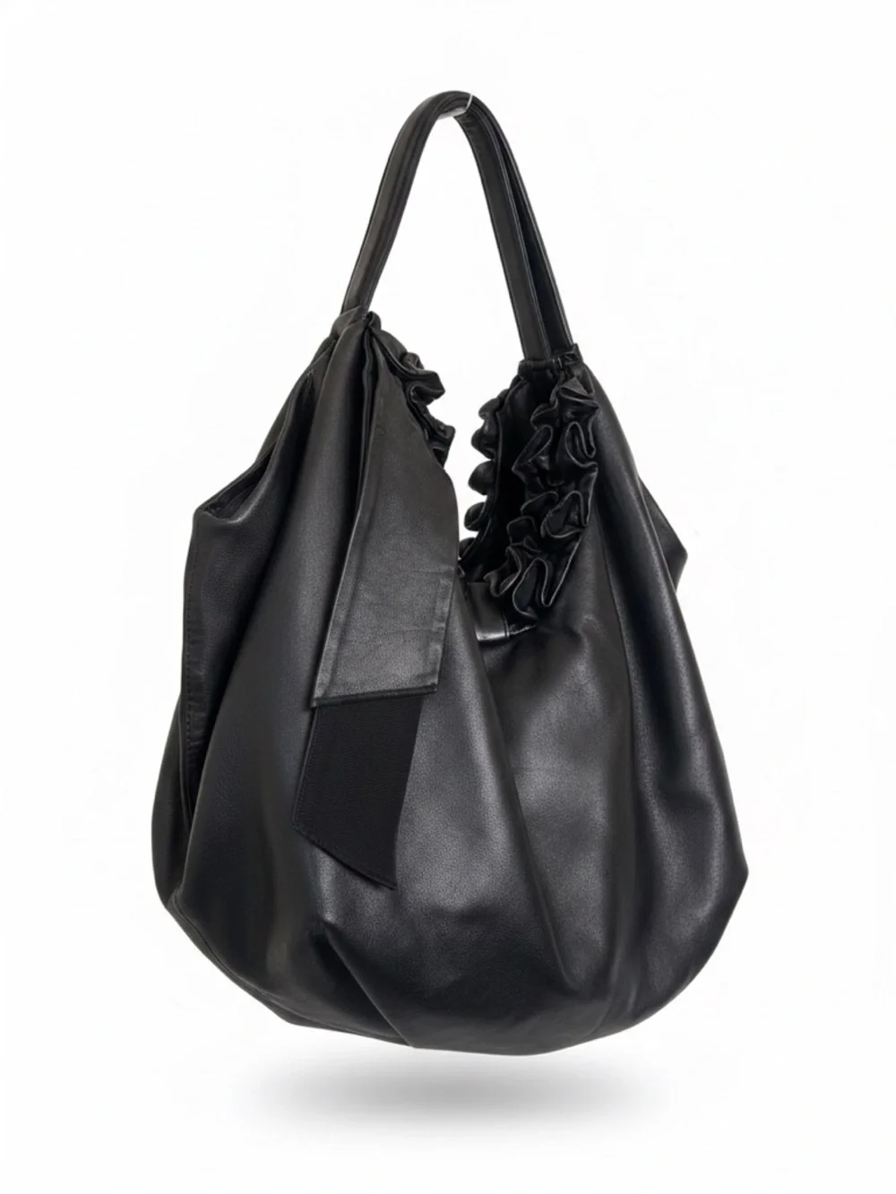 Elie Tahari Melrose Large Ruffled Hobo - Smooth Black Nappa Leather